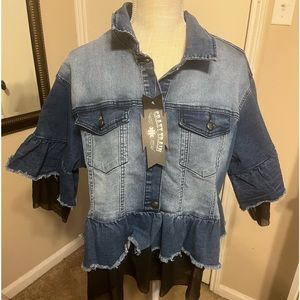 BNWT- Blue Jean jacket with black chiffon shirt effect